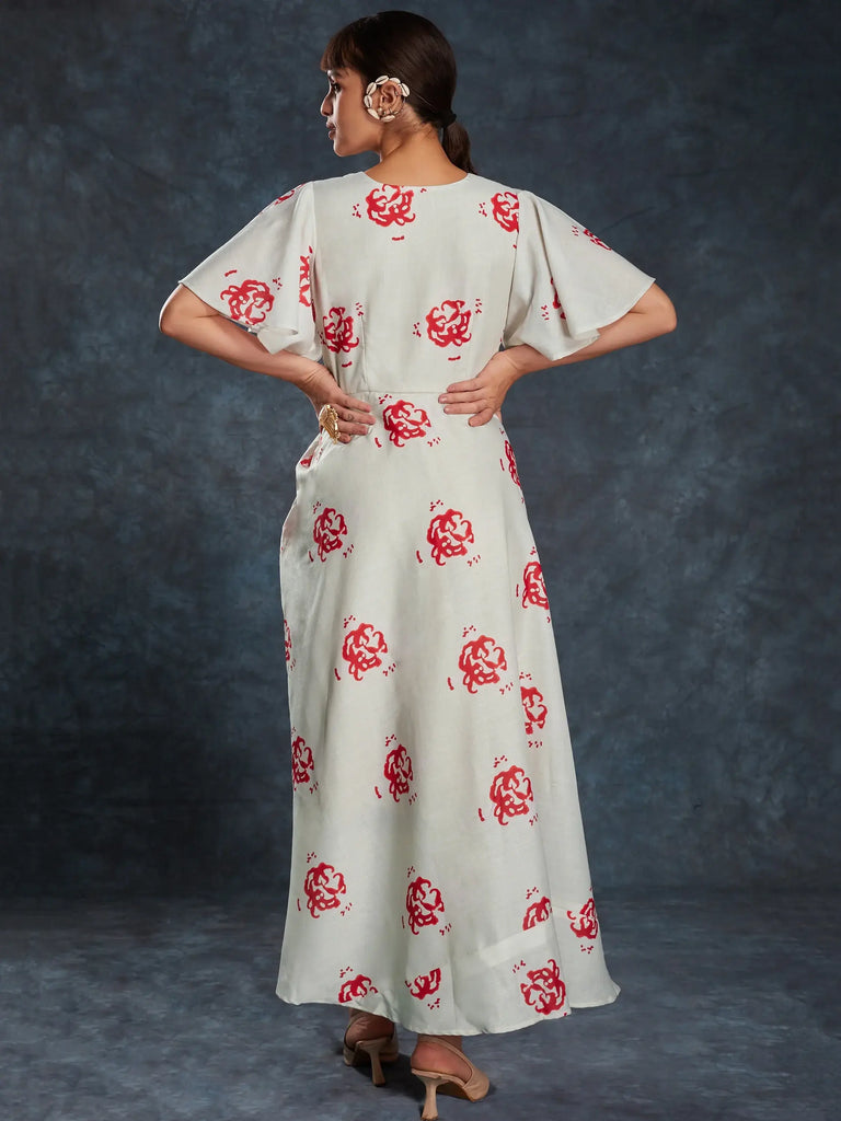 Glamorous Cream Printed Linen Western Wear Maxi Dress