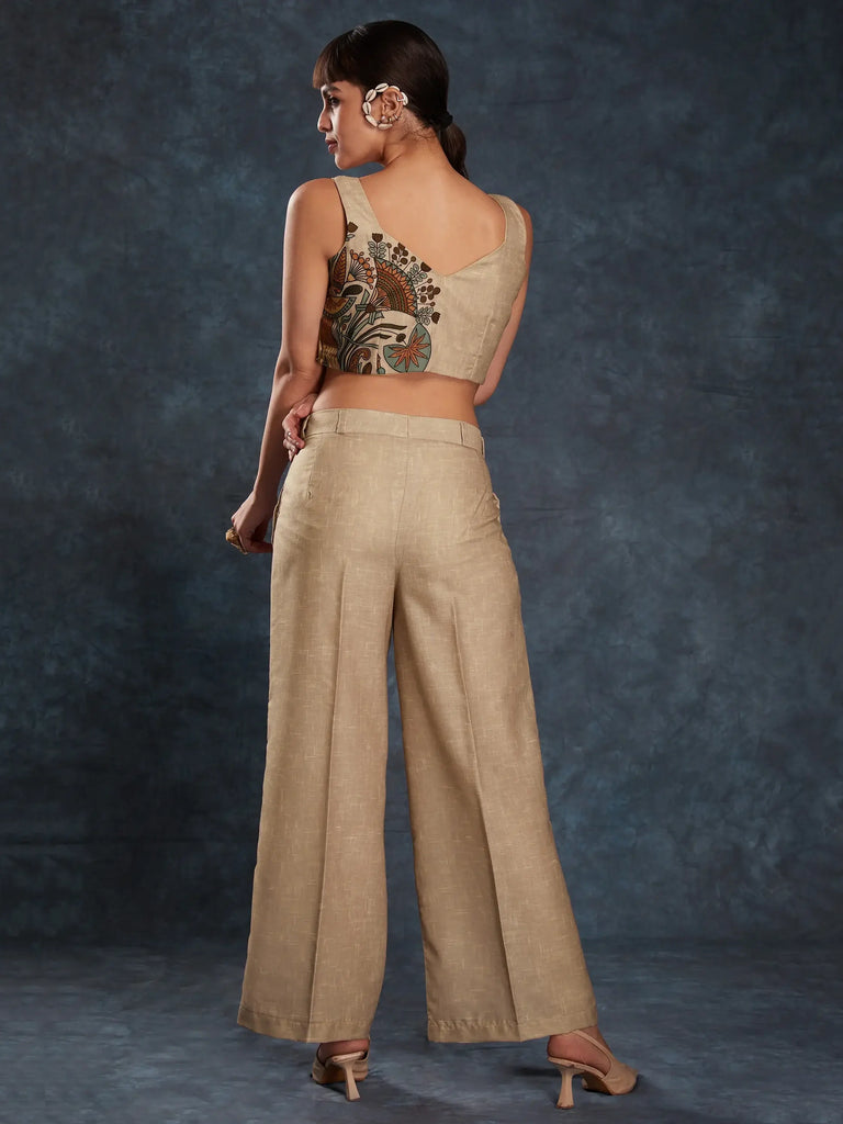Bewitching Brown Printed Linen Western Wear Co-Ord Set