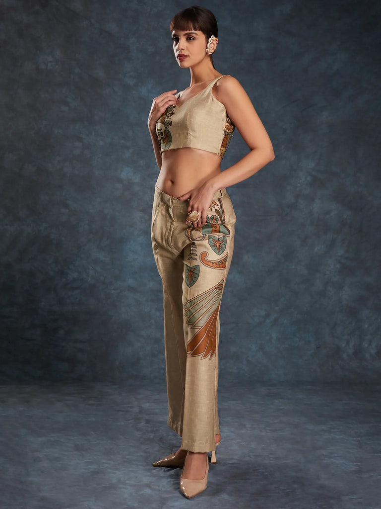 Bewitching Brown Printed Linen Western Wear Co-Ord Set
