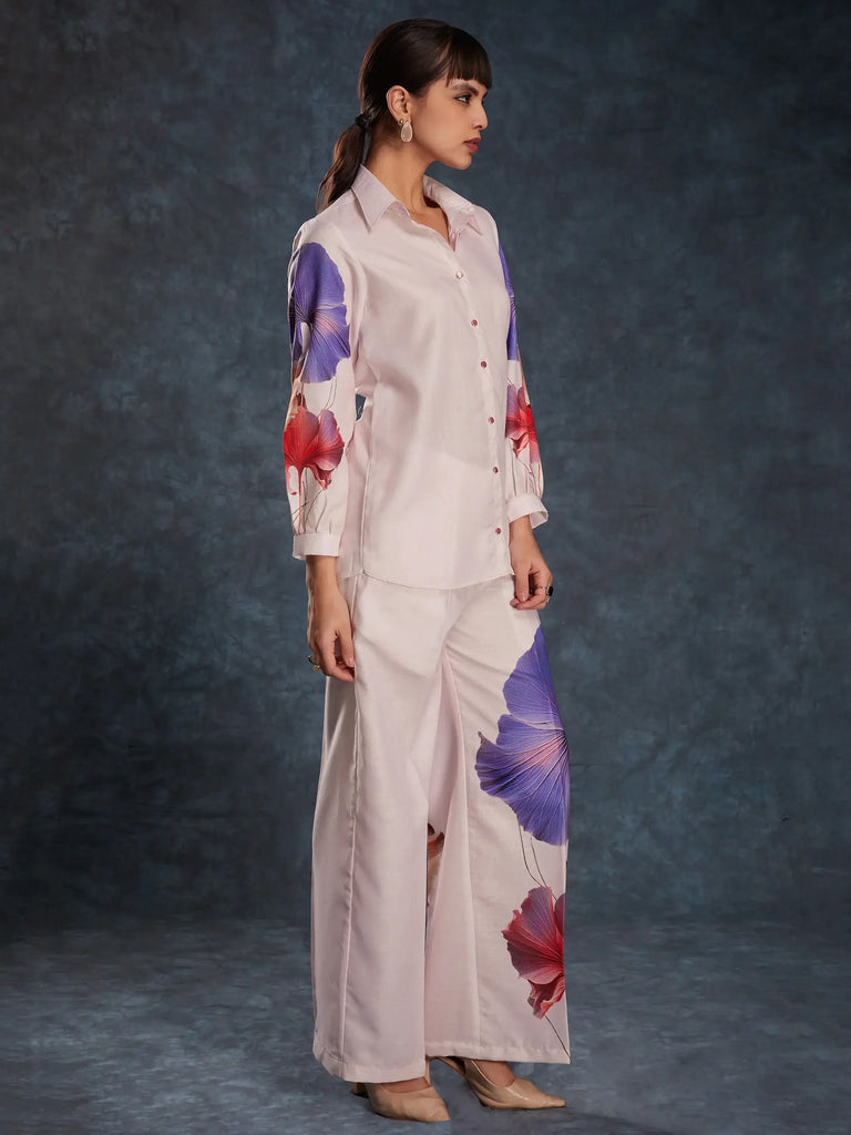 Precious Light Pink Floral Printed Linen Western Wear Co-Ord Set