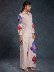 Precious Light Pink Floral Printed Linen Western Wear Co-Ord Set