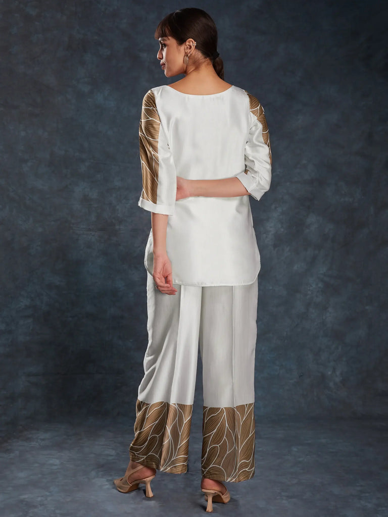 Captivating White Digital Printed Linen Party Wear Co-Ord Set