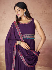 Astonishing Purple Embroidered Georgette Palazzo Suit With Dupatta