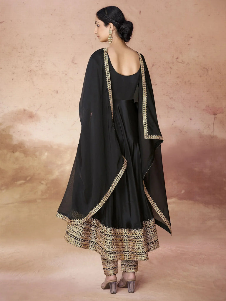 Amazing Black Heavy Embroidered Border Anarkali Suit With Dupatta