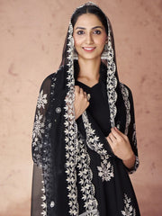 Wonderful Black Embroidered Georgette Salwar Kameez With Dupatta