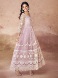 Fabulous Baby Pink Embroidered Net Festival Wear Gown