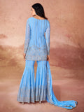Awesome Sky-Blue Sequins Georgette Sharara Suit With Dupatta