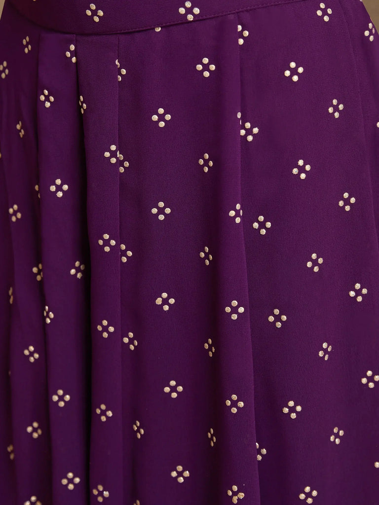 Beautiful Purple Thread Work Georgette Designer Crop Top Palazzo