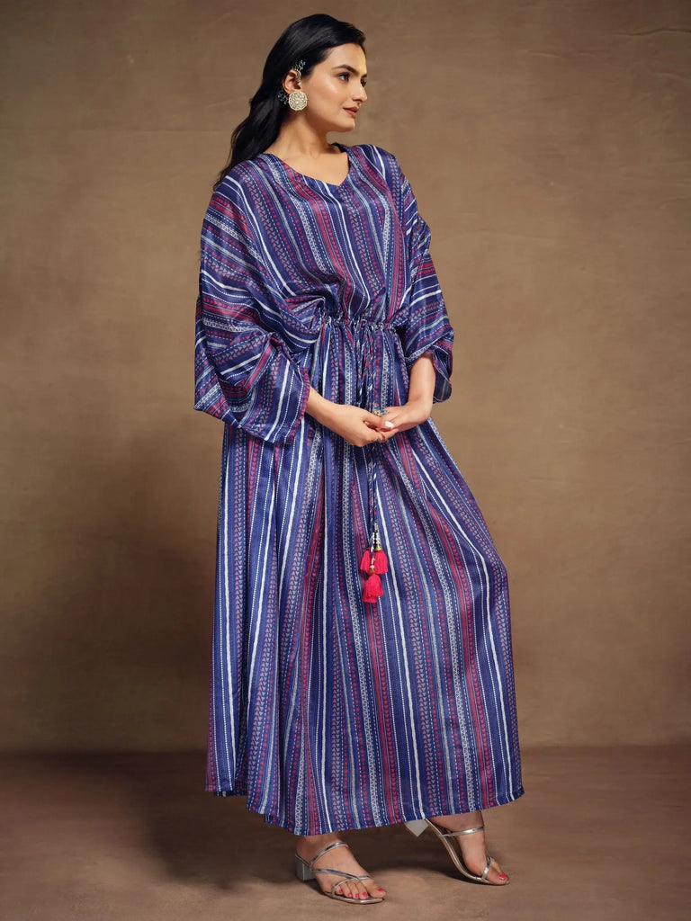 Charming Blue Printed Art Silk Festival Wear Readymade Kaftan