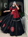 Artistic Black Pure Cotton Patch Work Navratri Wear Lehenga Choli - Ethnic Plus In