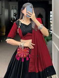 Artistic Black Pure Cotton Patch Work Navratri Wear Lehenga Choli - Ethnic Plus In
