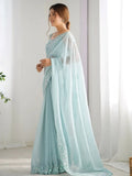 Artistic Sky Blue Sequins Festival Wear Saree With Blouse - Ethnic Plus In
