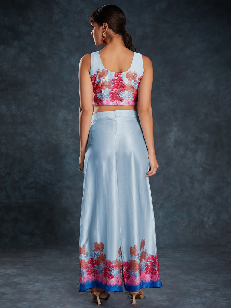 Charming Sky Blue Digital Printed Linen Party Wear Co-Ord Set