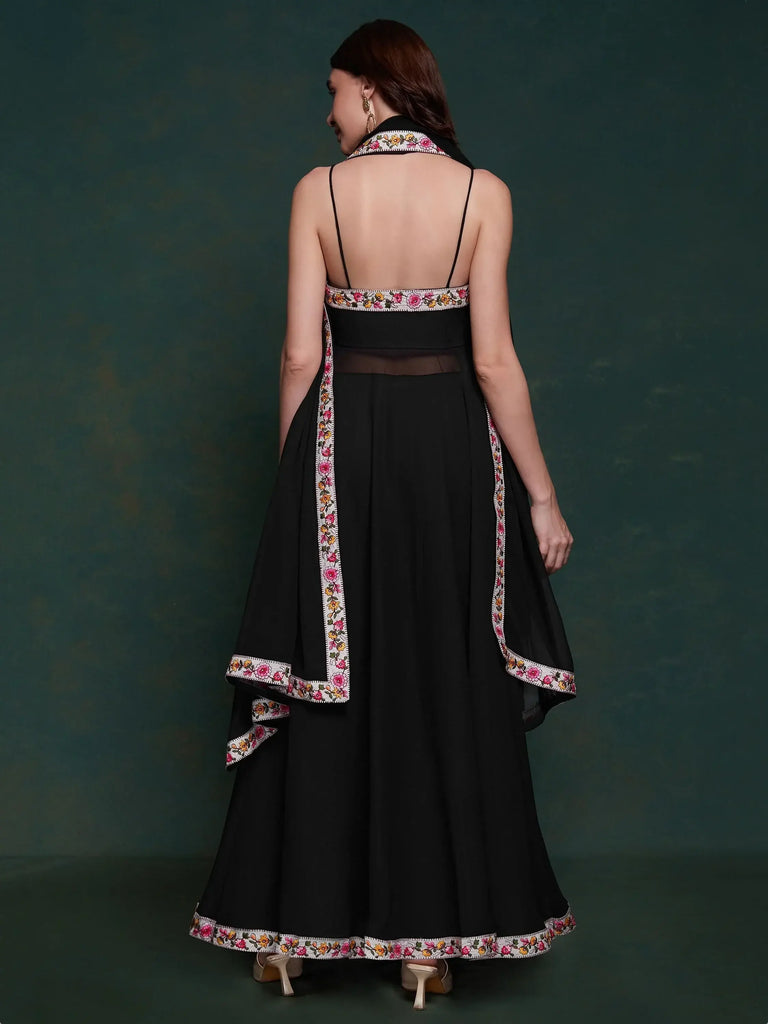 Wonderful Black Georgette Party Wear Long Suit With Dupatta