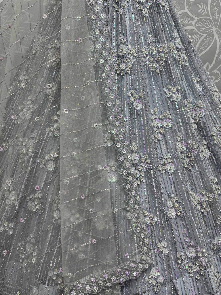 Astonishing Grey Sequins Net Engagement Wear Lehenga Choli - Ethnic Plus In