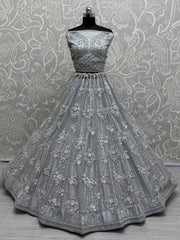 Astonishing Grey Sequins Net Engagement Wear Lehenga Choli - Ethnic Plus In