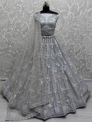 Astonishing Grey Sequins Net Engagement Wear Lehenga Choli - Ethnic Plus In