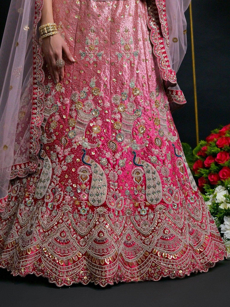 Astonishing Hot Pink Sequins Lycra Bridal Lehenga Choli With Dupatta - Ethnic Plus In