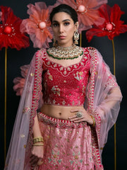 Astonishing Hot Pink Sequins Lycra Bridal Lehenga Choli With Dupatta - Ethnic Plus In