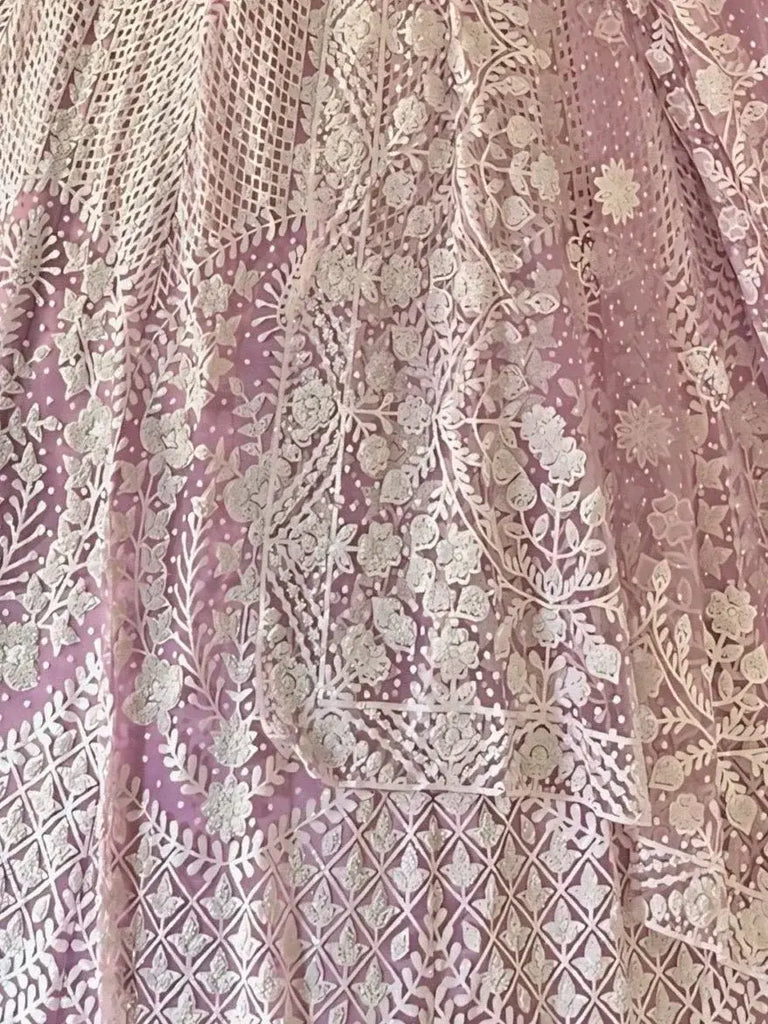 Astonishing Lilac Pearl Work Net Reception Wear Lehenga Choli - Ethnic Plus In