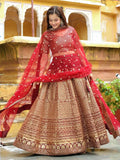 Astonishing Maroon Sequins Raw Silk Wedding Wear Lehenga Choli - Ethnic Plus In