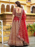Astonishing Maroon Sequins Raw Silk Wedding Wear Lehenga Choli - Ethnic Plus In