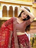 Astonishing Maroon Sequins Raw Silk Wedding Wear Lehenga Choli - Ethnic Plus In