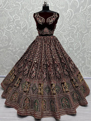 Astonishing Maroon Velvet Bridal Lehenga Choli With Double Dupatta - Ethnic Plus In