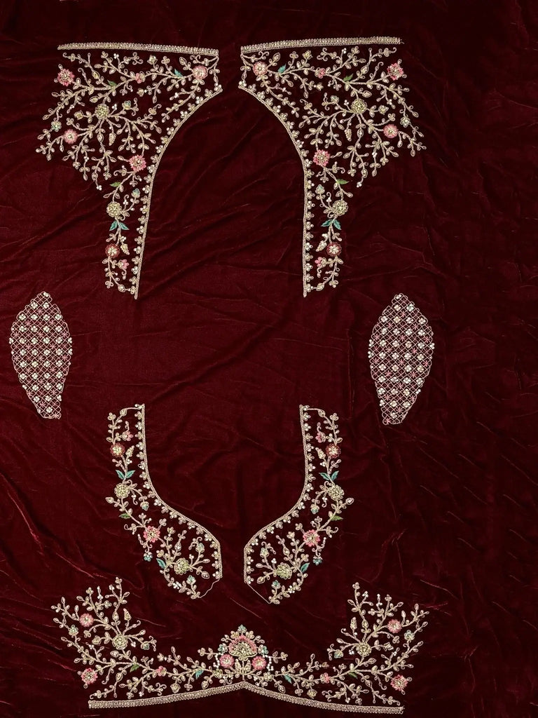 Astonishing Maroon Velvet Bridal Lehenga Choli With Double Dupatta - Ethnic Plus In