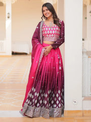 Astonishing Pink Embroidered Chinon Wedding Wear Lehenga Choli - Ethnic Plus In