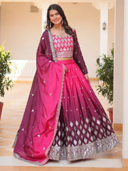 Astonishing Pink Embroidered Chinon Wedding Wear Lehenga Choli - Ethnic Plus In