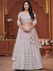 Astonishing Pink Jarkan Work Net Engagement Wear Lehenga Choli - Ethnic Plus In