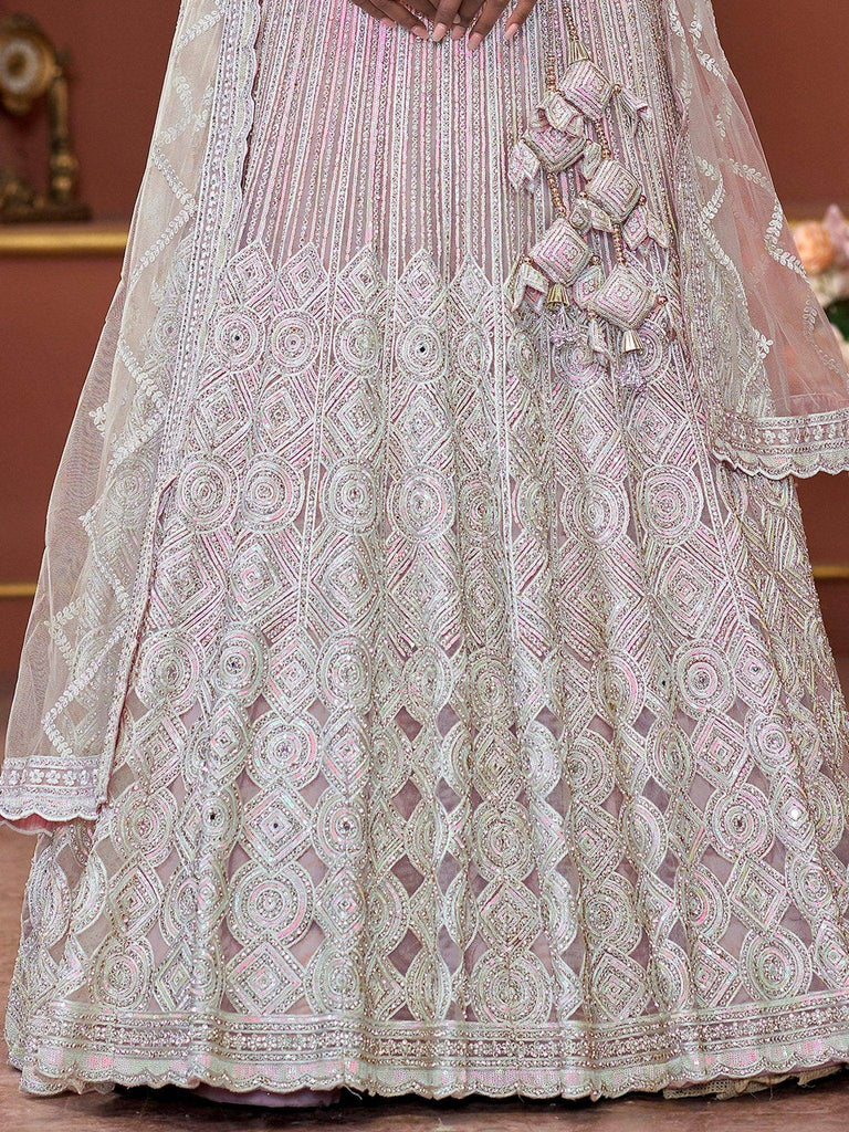 Astonishing Pink Jarkan Work Net Engagement Wear Lehenga Choli - Ethnic Plus In