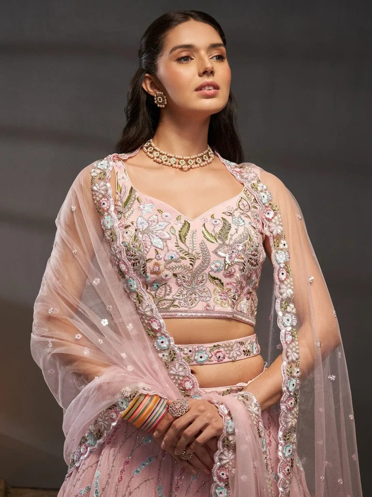 Astonishing Pink Sequins Chiffon Engagement Wear Lehenga Choli - Ethnic Plus In