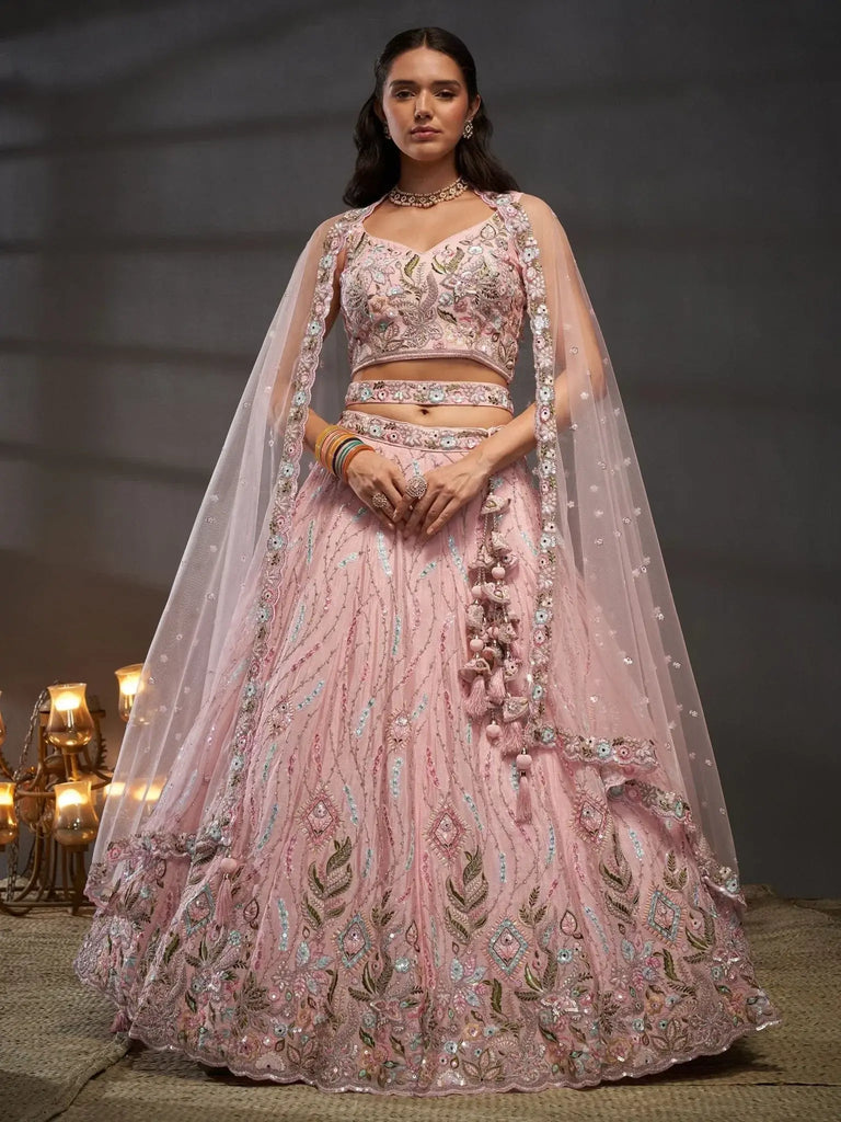Astonishing Pink Sequins Chiffon Engagement Wear Lehenga Choli - Ethnic Plus In
