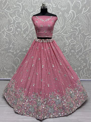 Astonishing Pink Sequins Chinon Engagement Wear Lehenga Choli - Ethnic Plus In