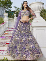 Astonishing Purple Embroidered Net Engagement Wear Lehenga Choli