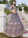Astonishing Purple Embroidered Net Engagement Wear Lehenga Choli - Ethnic Plus In