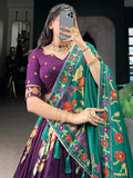 Astonishing Purple Foil Printed Tussar Silk Festive Wear Lehenga Choli - Ethnic Plus In