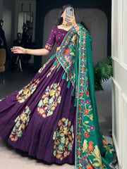 Astonishing Purple Foil Printed Tussar Silk Festive Wear Lehenga Choli - Ethnic Plus In