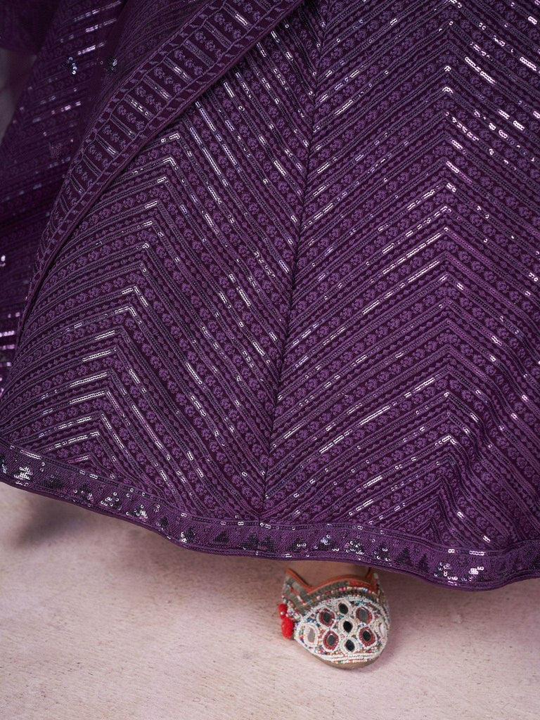 Astonishing Purple Sequins Georgette Engagement Wear Lehenga Choli - Ethnic Plus In