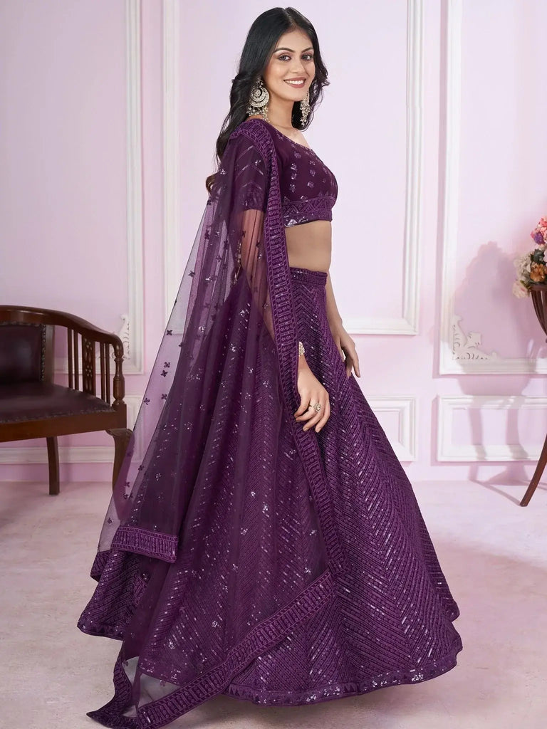 Astonishing Purple Sequins Georgette Engagement Wear Lehenga Choli - Ethnic Plus In