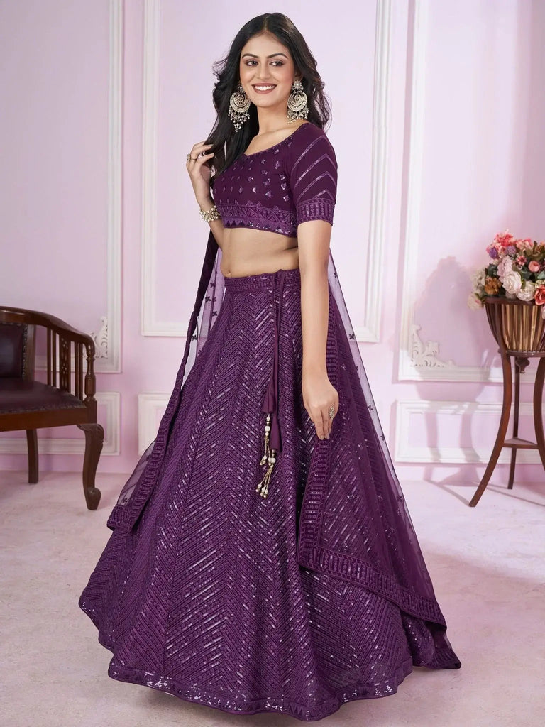 Astonishing Purple Sequins Georgette Engagement Wear Lehenga Choli - Ethnic Plus In
