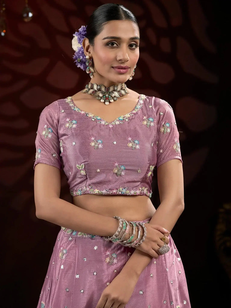 Astonishing Purple Thread Embroidered Net Wedding Lehenga Choli - Ethnic Plus In
