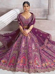 Astonishing Purple Thread Work Banarasi Silk Bridesmaid Lehenga Choli - Ethnic Plus In