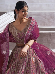 Astonishing Purple Thread Work Banarasi Silk Bridesmaid Lehenga Choli - Ethnic Plus In