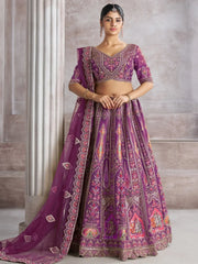 Astonishing Purple Thread Work Banarasi Silk Bridesmaid Lehenga Choli - Ethnic Plus In