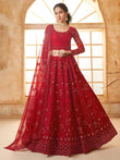Astonishing Red Embroidered Net Bridesmaid Lehenga Choli - Ethnic Plus In
