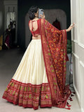 Astonishing Red Patola Print Tussar Silk Wedding Wear Lehenga Choli - Ethnic Plus In