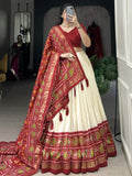 Astonishing Red Patola Print Tussar Silk Wedding Wear Lehenga Choli - Ethnic Plus In